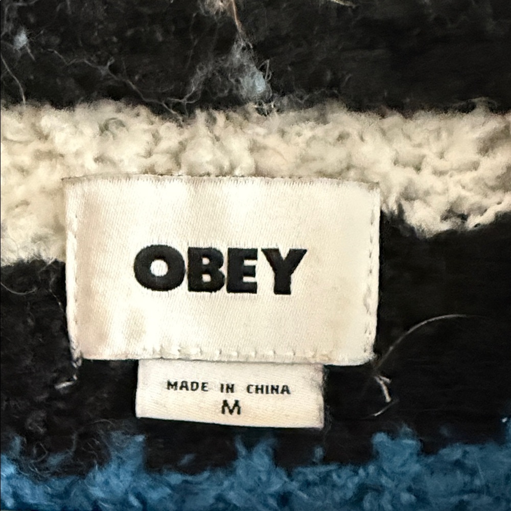 Obey Women's Fuzzy Striped Sweater - Black, Blue, Green, White - Picture 2 of 4